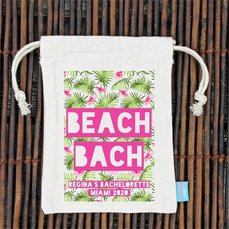 50pcs Custom Beach Bach Tropical Floral Bachelorette Beach Party Hangovers Kit- Heavy Weight Cotton Canvas Double Drawstring