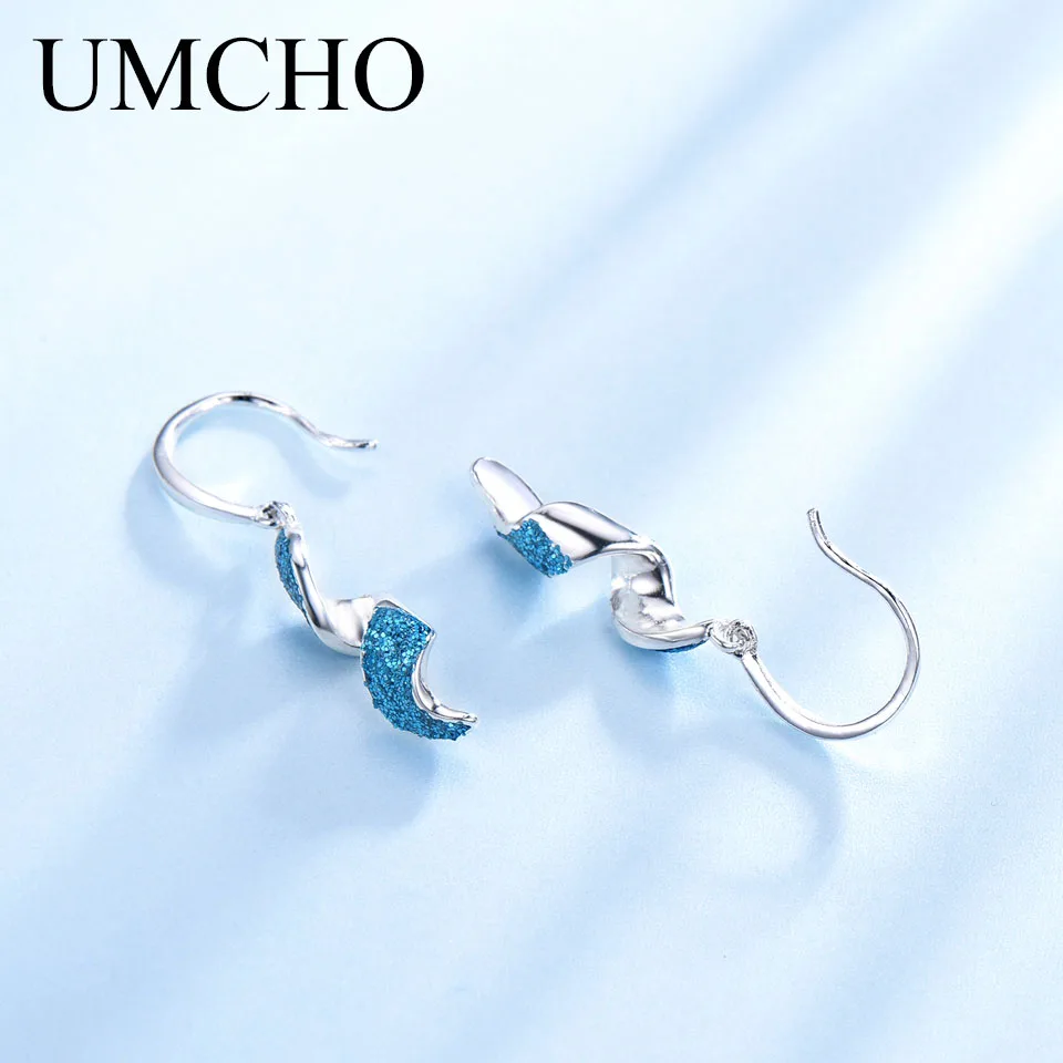 UMCHO Elegant 925 Silver Blue Sequins Drop Earrings for Women Anniversary Birthday Party Gifts Fine Jewelry Decorations