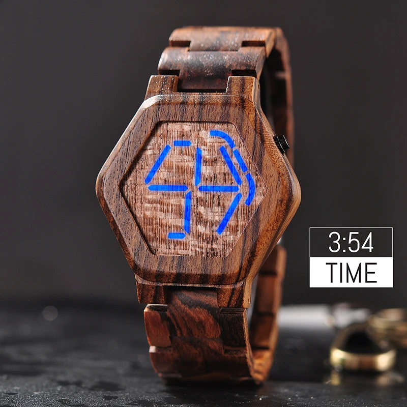 BOBO BIRD Luxury Brand Designe Digital Watch Men Night Vision Bamboo Watch Mini LED Watches Unique Time Display Gifts for Him