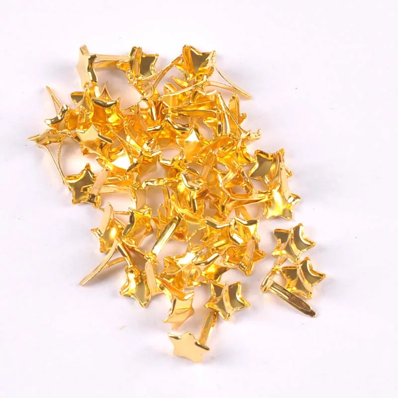 50pcs 8x11mm Golden Star Brads Scrapbooking Embellishment Fastener Brads Metal Crafts For DIY Accessories Shoes Decoration c2403