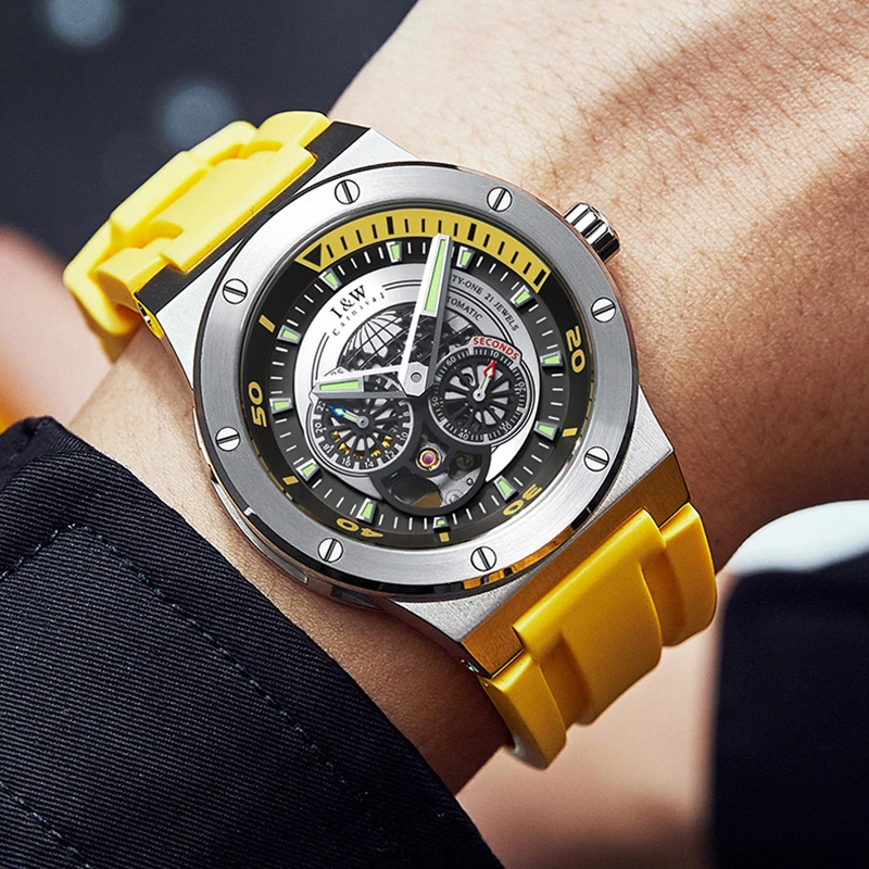 Relogio Masculino Luxury Brand I & W 2022 New Bumblebee Series Watch for Men Japan movimento Sapphire 5bar Skeleton Automatic Watch