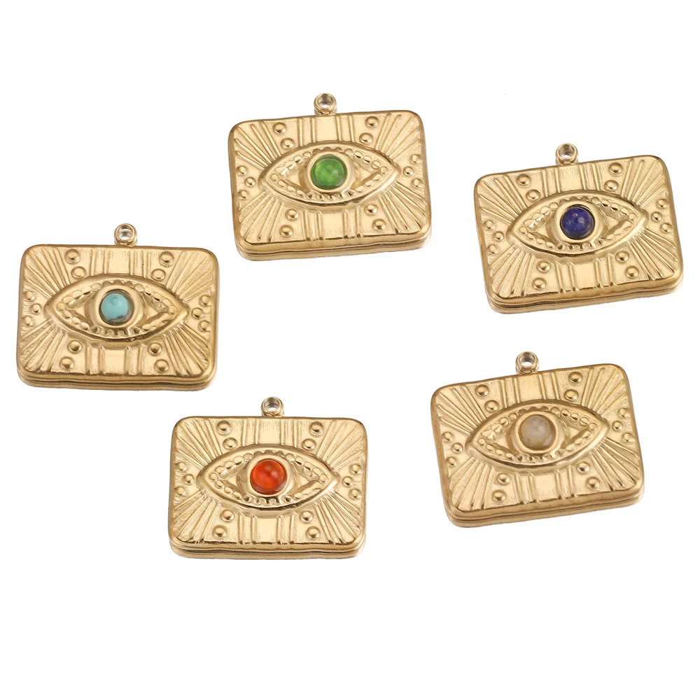 5pcs Stainless Steel ClassicTurkish Evil Eye Rectangle Natural Stone Charm Pendants diy Bracelet Necklace Earring Jewelry Making