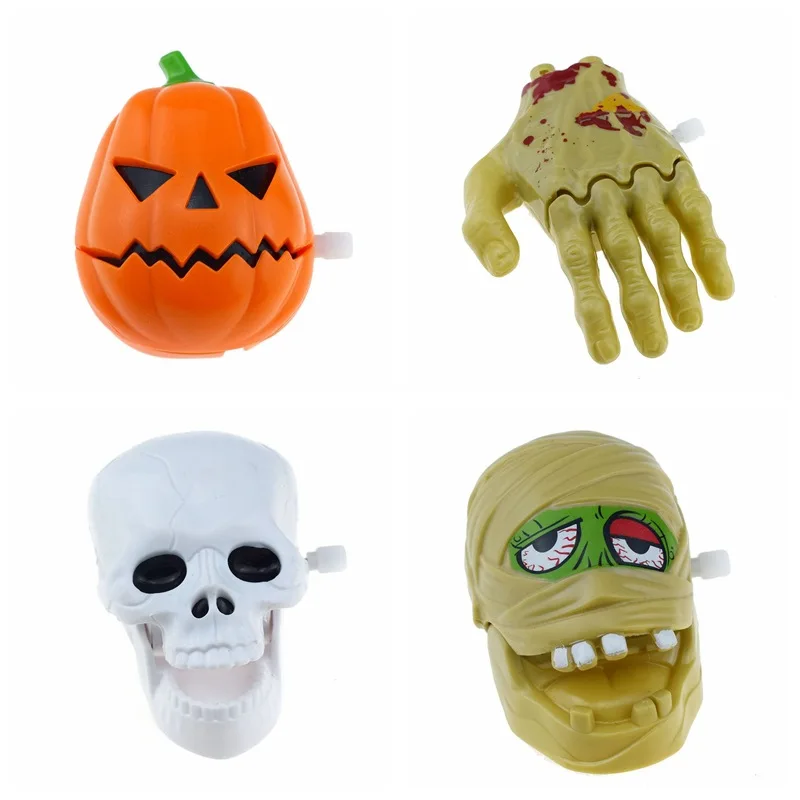 

4PCS Novelty Winding Skull Hair Bar Ghost Hand Chain Pumpkin Head Halloween Funny Clockwork Mummy Head Toy Spoof Toys