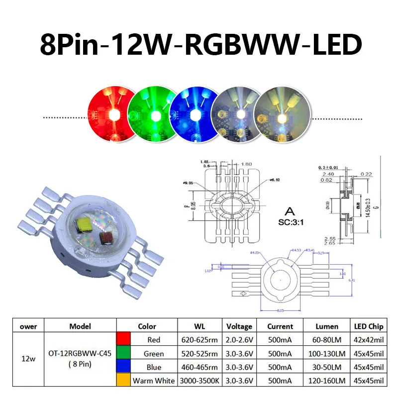 RGB RGBW RGBWW RGBWY RGBWYV LED COB Chip 3W 4W 5W 6W 8W 9W 10W 12W 15W 18W Bunte Für 3 6 9 12 15 18W Watt Bühnenlichtperlen