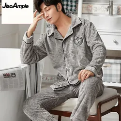 Pajamas Men's Winter Coral Velvet Thickened Sleepwear Suits Male Warm Pijamas Casual Cartoon Nightie Pyjamas Home Clothes Set