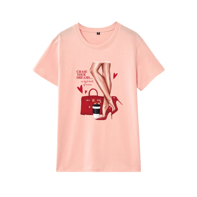 Sudaderas con capucha de vinilo para mujer, zapatos rojos con estampado de bolsas de transferencia de calor, Tops lavables de nivel A, apliques Diy en la ropa-CQ