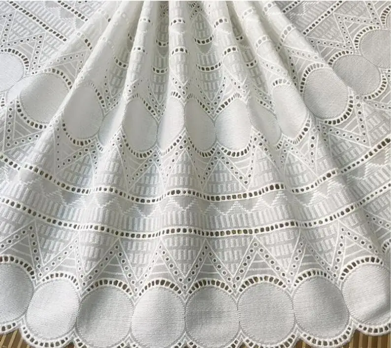 Circle Cotton Embroidery Lace Fabric With Bilateral Scalloped Trim In Off White By Yard 53\