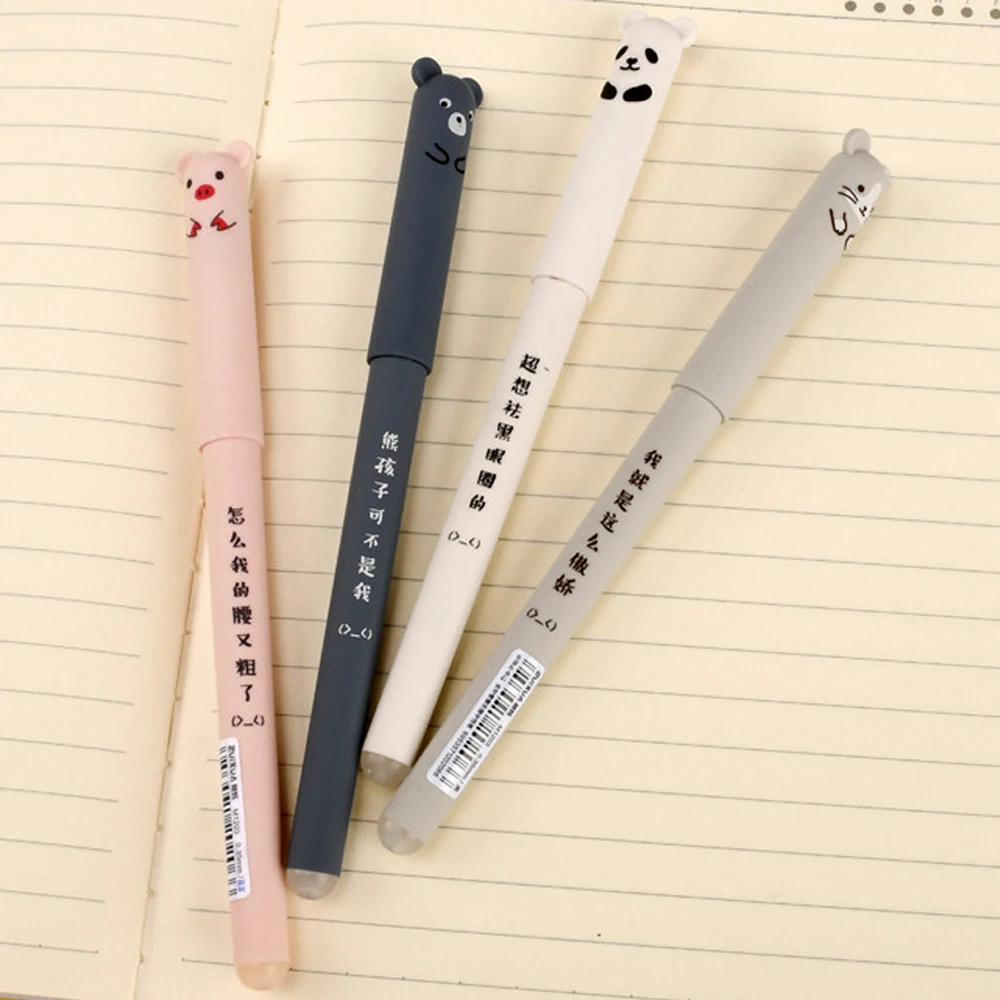 4Pcs/Set Kawaii Animals Caneta 0.35mm Blue Black Erasable Gel Pen Refills Rods Washable Handle School Office Supplies Stationery