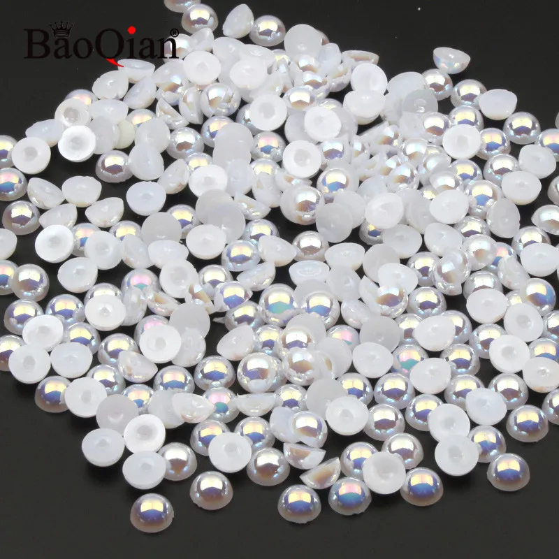 2/3/4/5/6/8/10mm Ivory/White ABS Imitation Pearl Embellishment Half Round Flatback Resin Scrapbooking For DIY Decoration Craft