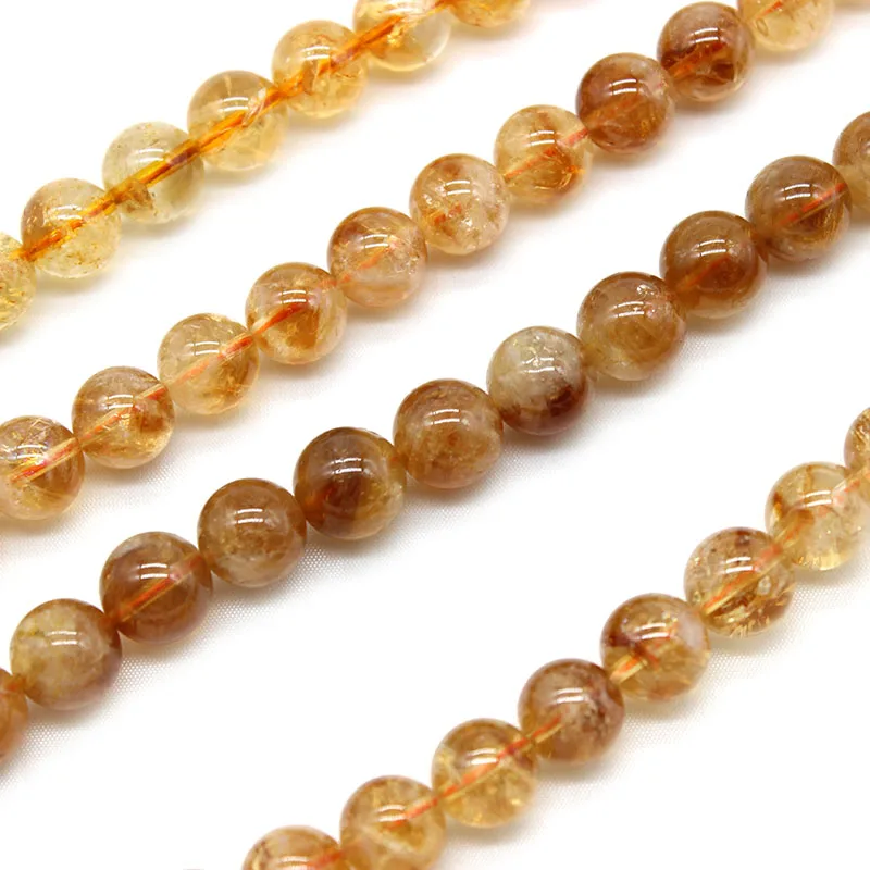 Natural Stone AAA Yellow Cracked Quartzs Crystal Round Beads   6 8 10mm For Jewelry Making Pick Size Diy Bracelet 15''Inches