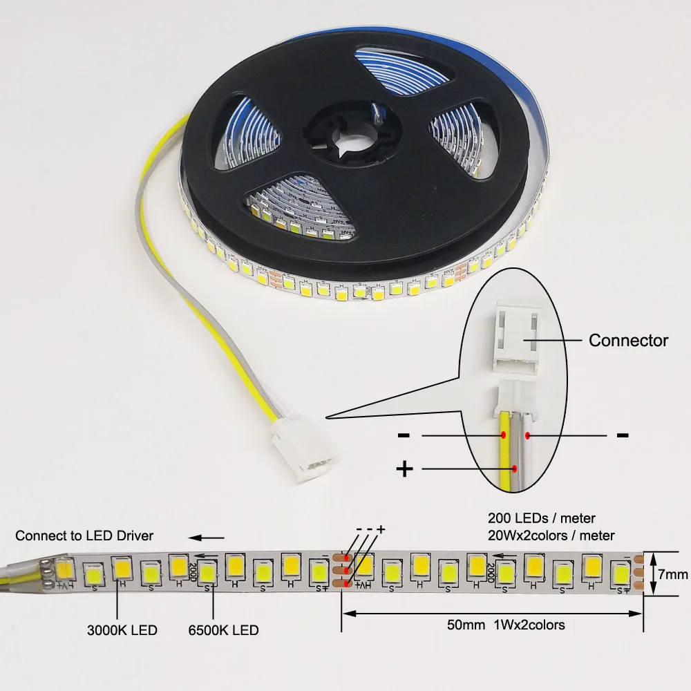 (3 solder joints) 200D 5B10CX2 LED strip Warm&white dual colors LED ribbon be used in repairing chandelier ceiling lamps etc.