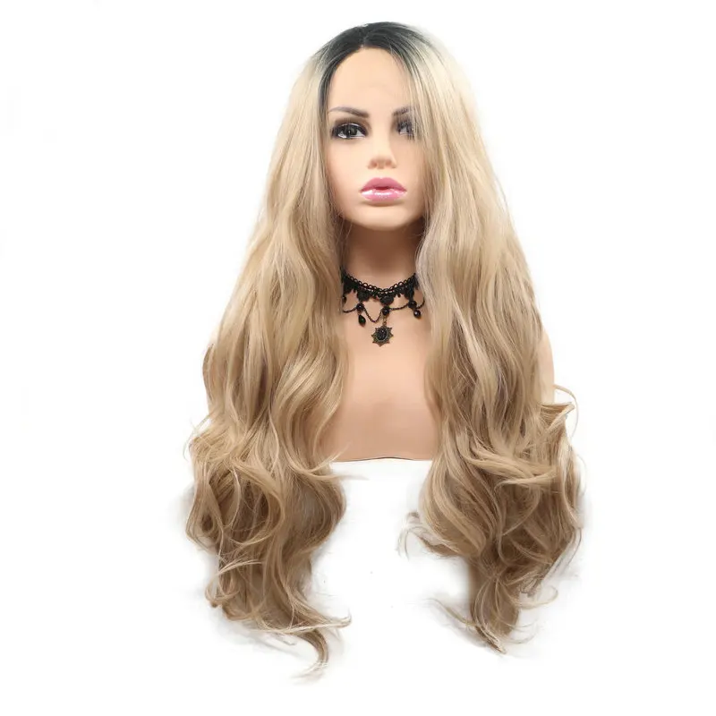 Sylvia Body Wave Heat Resistant Fiber Rooted Blonde Blend Color 22-26" Synthetic Lace Front Wigs for Women Daily Use