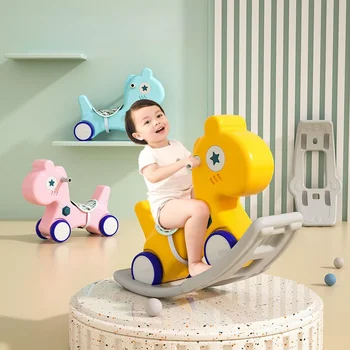 Multifunctional rocking chair two rocking horses small wooden baby swing chair baby children&#x27;s toy car seesaw birthday gift
