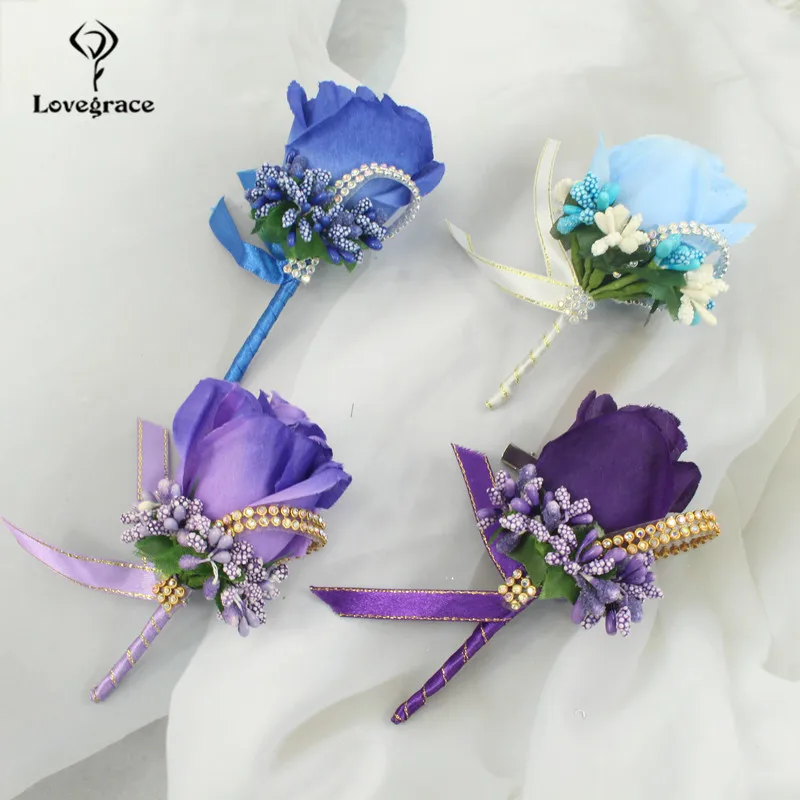 Biała niebieska róża Boutonniere bukiecik kwiatów Pin Groom Groomsmen Mariage Prom mężczyźni broszka do garnituru akcesoria Para Hombre DIY