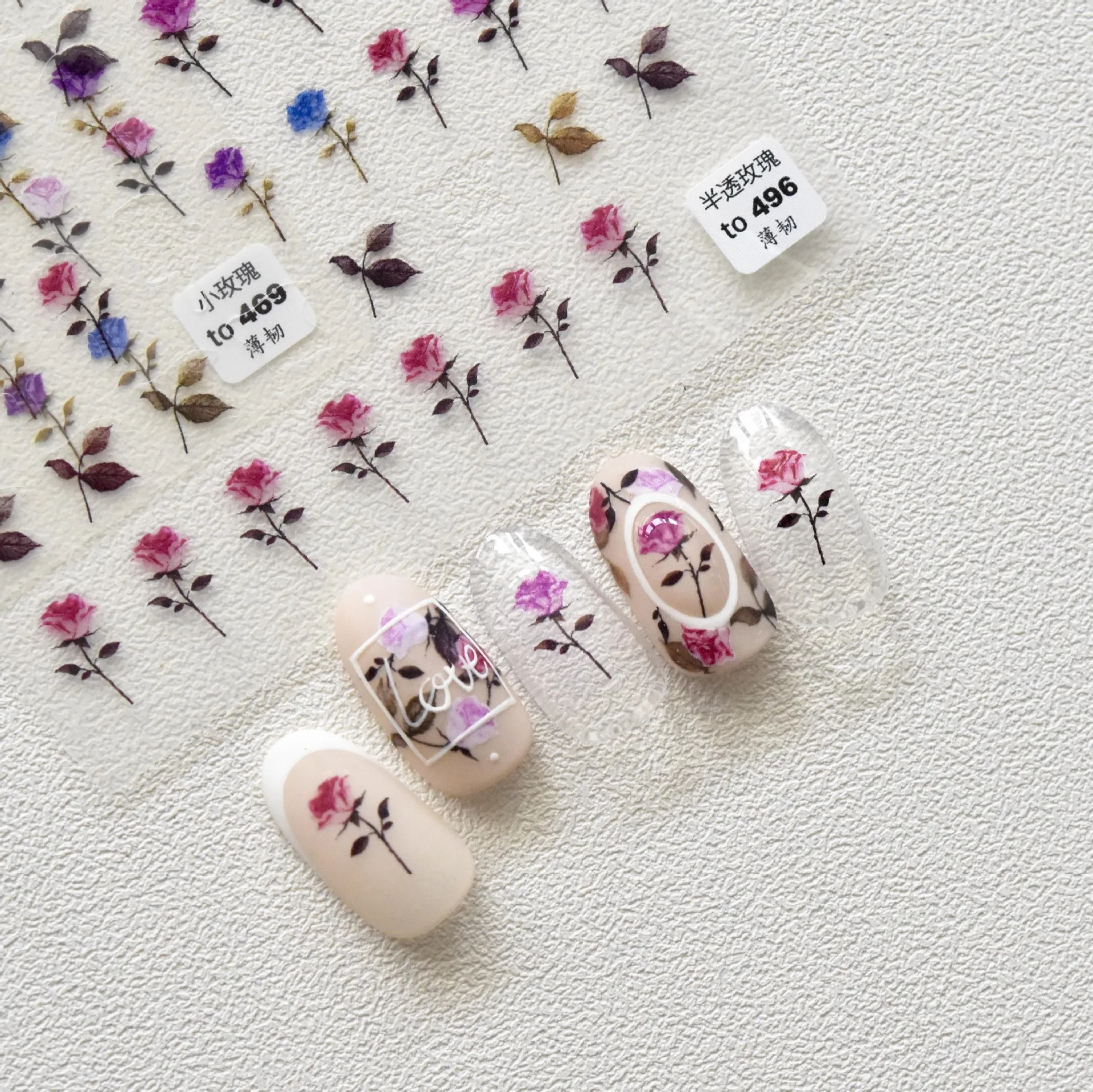 Concise Translucent Single Rose Nail Art Sticker Simulation Decals Art Idea Spring Decoration Accessories