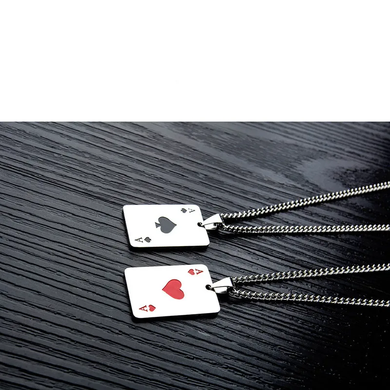 Titanium Steel Men's Necklace Hip Hop Trendy Spades A Men's and Women's Necklace Personalized Playing Card Pendant