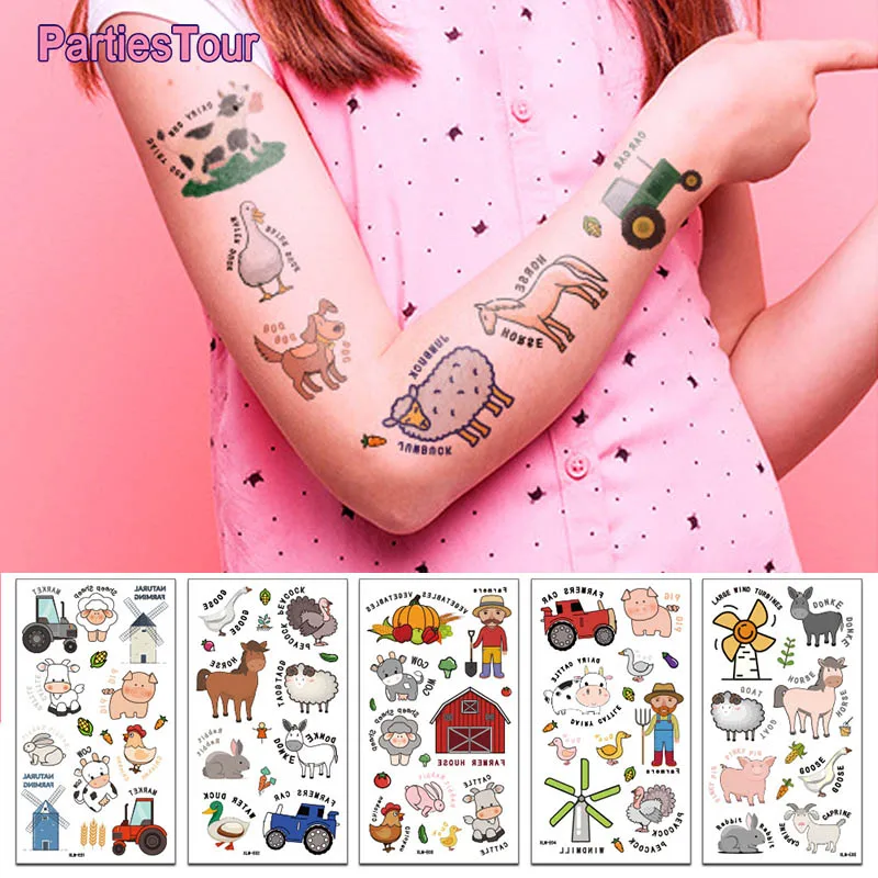 Farm Party Supplies Temporary Tattoos Kids Stickers Barnyard Animals Petting Zoo Cow Horse Tractor Trailer Sheep