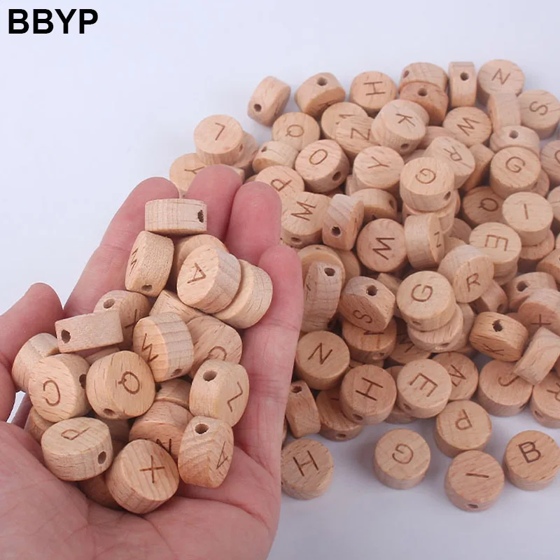 10-100Pcs 15mm Wooden Letter Alphabet Baby Teether DIY Teething Pacifier Chain Nursing Necklace Bracelet Baby Gift Teether Toy