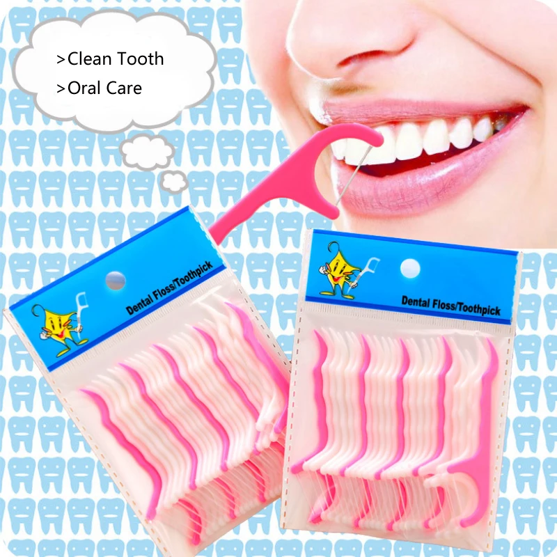 50pcs Dental Flosser Picks Teeth Stick Tooth Clean Oral Cleaning Care Disposable Floss Thread Toothpicks