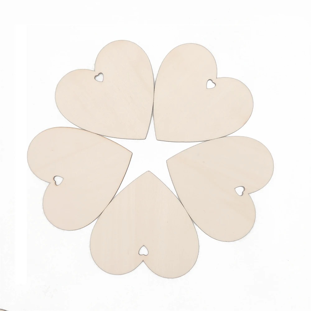 100pcs 100mm Wood Heart Blank Wooden Heart Embellishments with Natural Twine for Wedding DIY Arts Crafts Card Making
