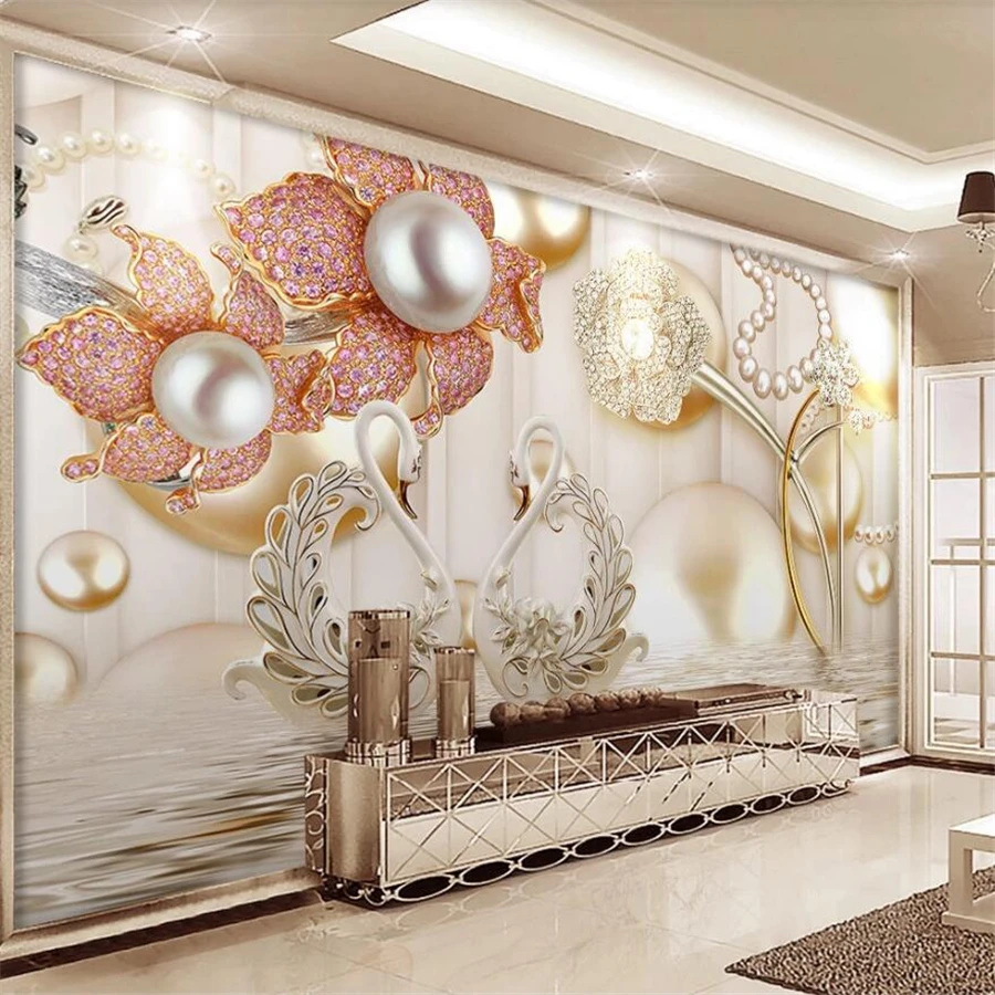 Customized wallpaper 3D circle luxury golden white flower ball jewelry background wall living room bedroom wallpapers home decor