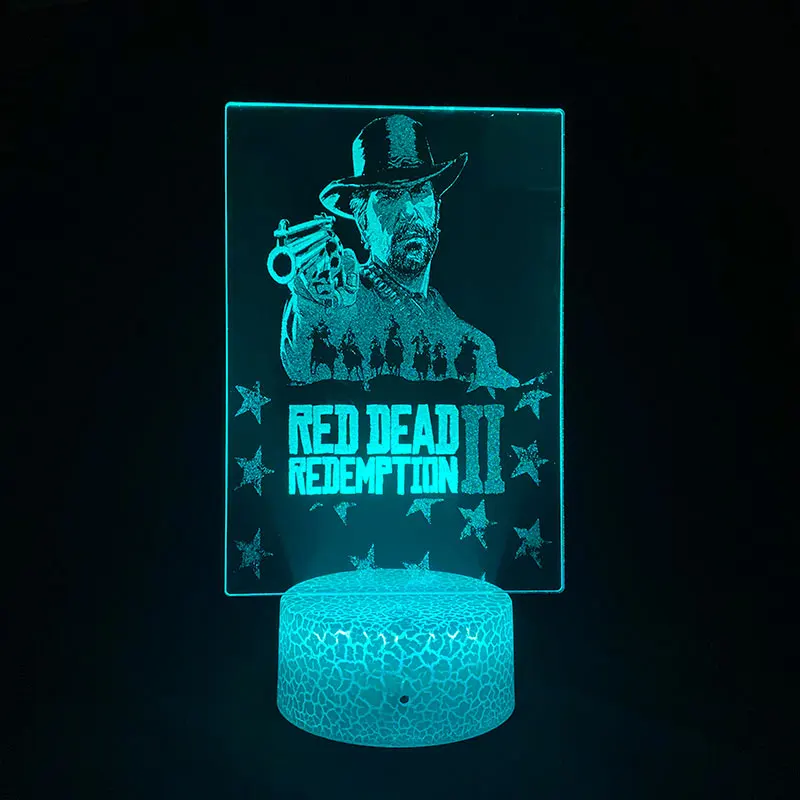 Red Dead Redemption 2 Game Figure Arthur Morgan 3D Picture Lava Lamp Battery Touch Night Light RGB Bedroom Table Desk Decoration