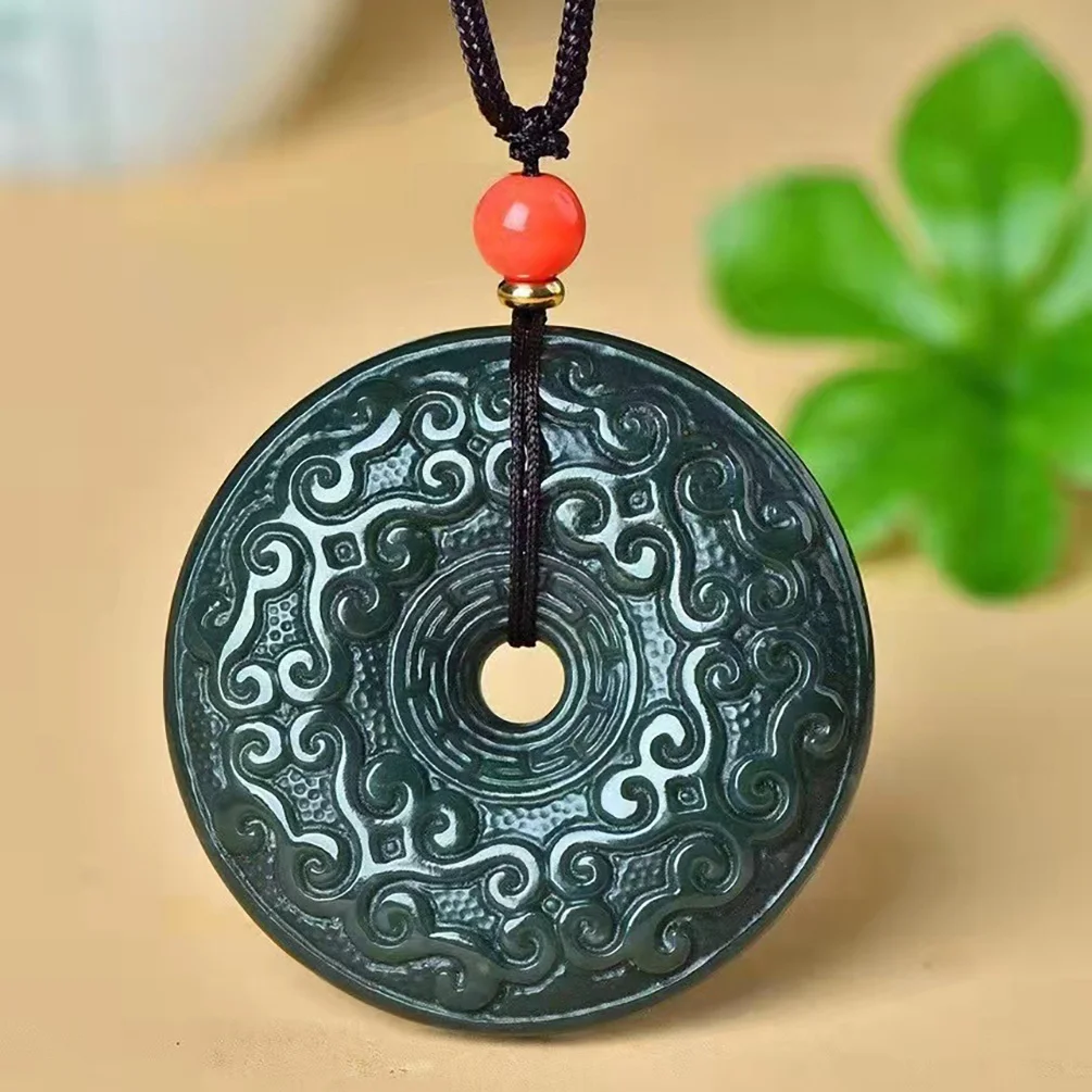 

New Certified Natural Hetian Jade Pendant Donuts Carved Palindrome Jadeite Jewelry for Men Buddhist Charm Amulet Jade Jewelry