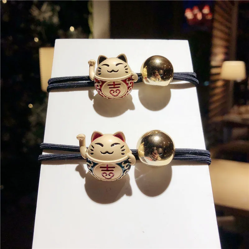 Mini Lucky Cat Animal Children Birthday Hair Accessories Elastic Hair Bands Rubber Bands Cute Little Cat Birthday Gift for Kids