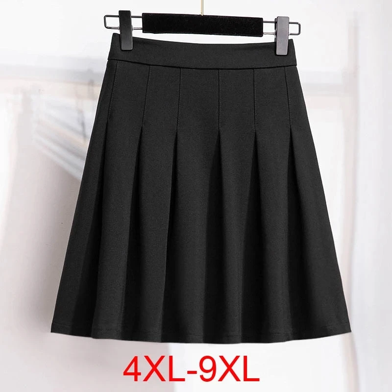 150Kg Plus Size Damska jesienna luźna plisowana spódnica w kształcie litery A 4XL 5XL 6XL 7XL 8XL 9XL Solidna spódnica z elastyczną talią czarna