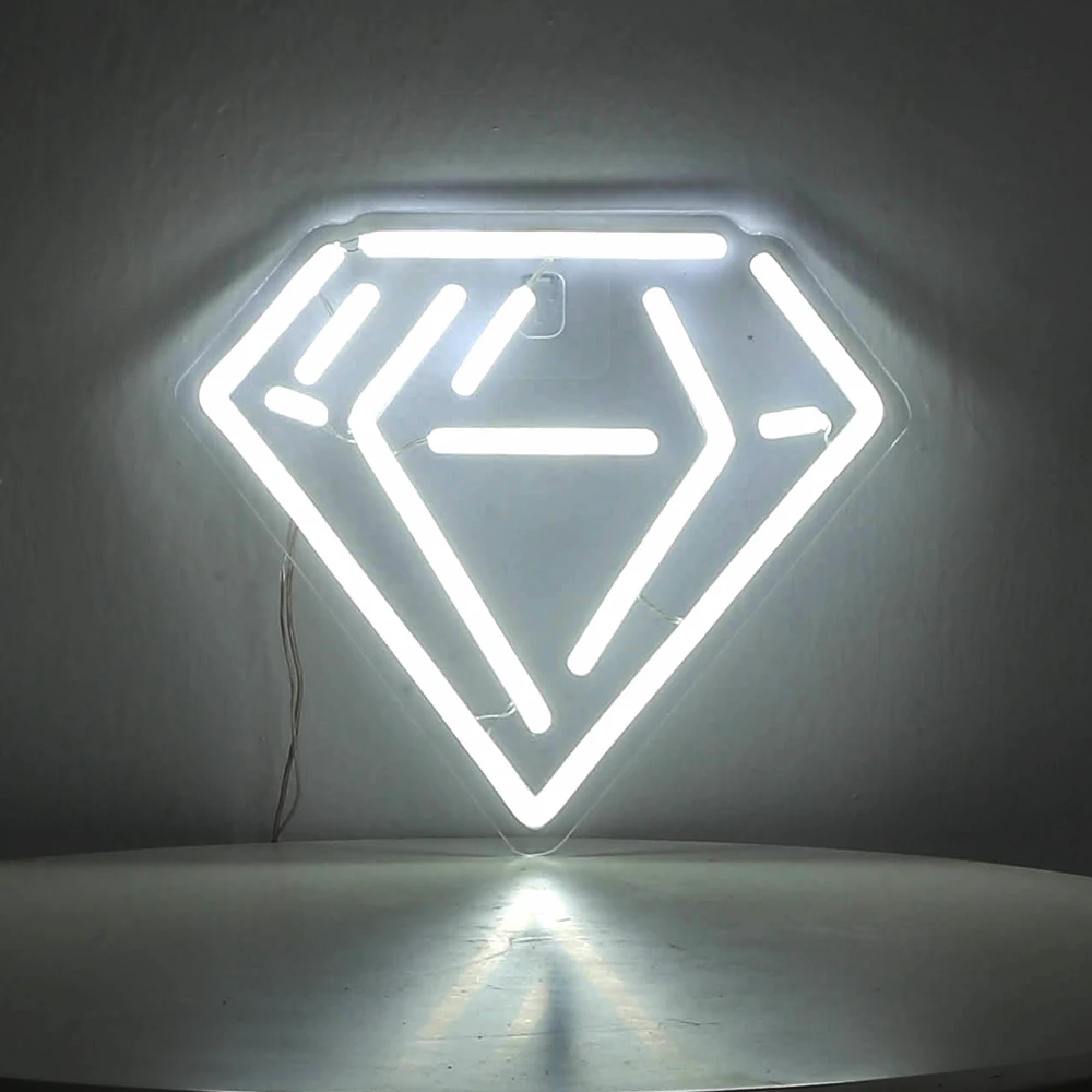 Letreiro em forma de neon com diamante branco, arte de parede em forma de neon para decoração de quarto, clube, boutique, bar, festa de casamento e café