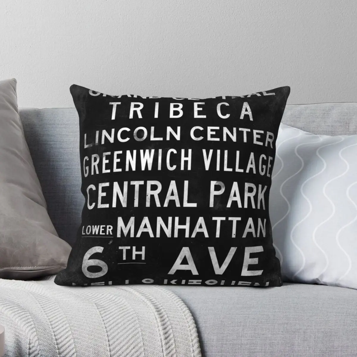 New York SOHO Distressed Subway Square Pillowcase Polyester Linen Velvet Printed Zip Decor Pillow Case Car Cushion Cover