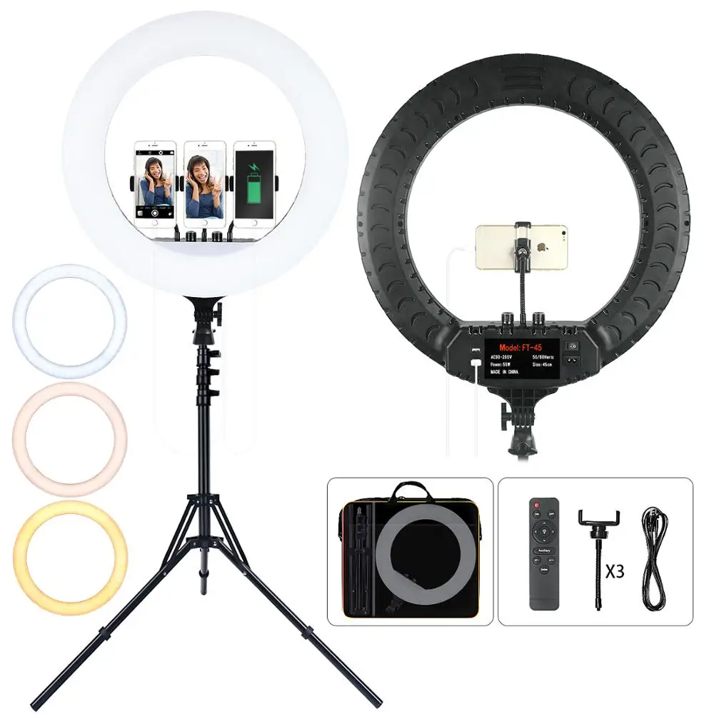 fosoto 18 Inch 2700-6500K LED Ring Lamp Photographic lighting With Tripod Remote Ring Light For Camera Youtube Makeup Video