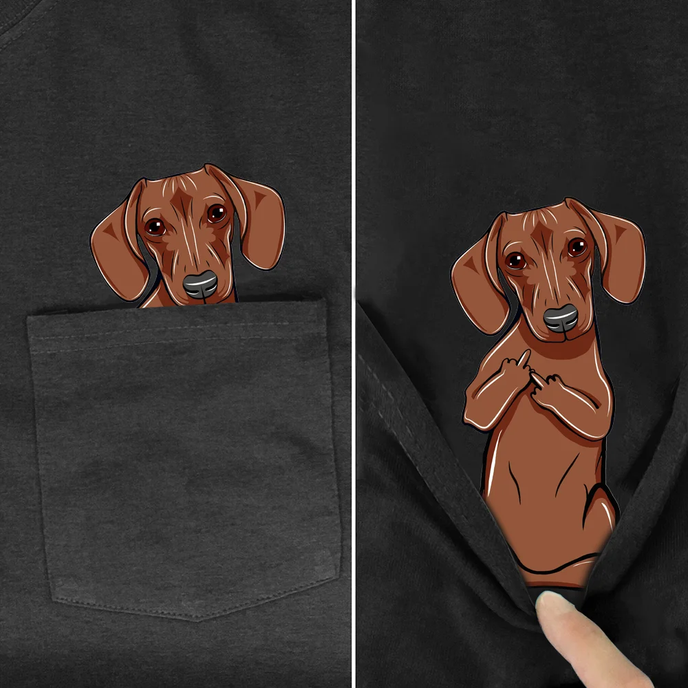 Camiseta divertida para hombre y mujer, camisa con estampado de perro con bolsillo, estilo Hip hop, de algodón