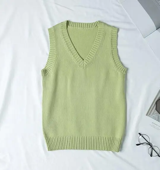 Spring and Autumn V-neck Casual Sweater Vest Women Girl\'s JK Uniform Vest Knit Loose Sweaters