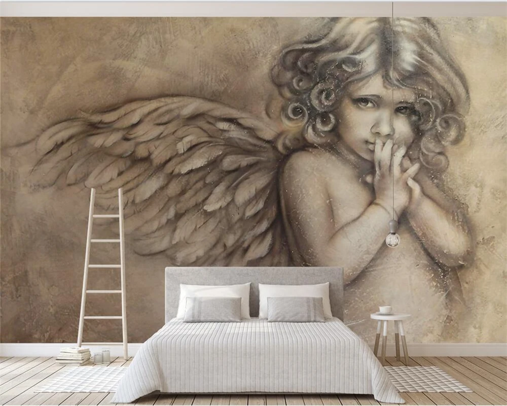 

welyu Customized Wallpaper European 3D Embossed Little Angel Background Wall Living Room Bedroom Children's Room papel de parede