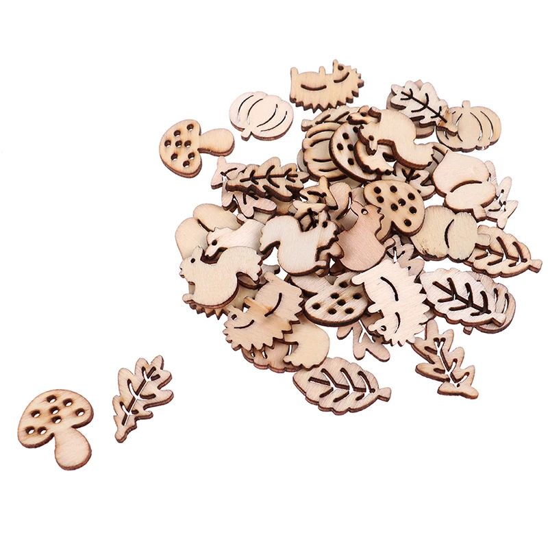 50PCS/set Mixed Wooden Craft Squirrel Leaves Mushroom Shape Scrapbooking Hedgehog Decoration Embellishments