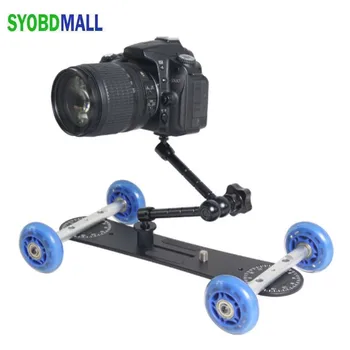 Aluminum alloy SLR camera photography rail car four-wheel silent desktop camera trolley stand Tripod slider Dolly car rail system