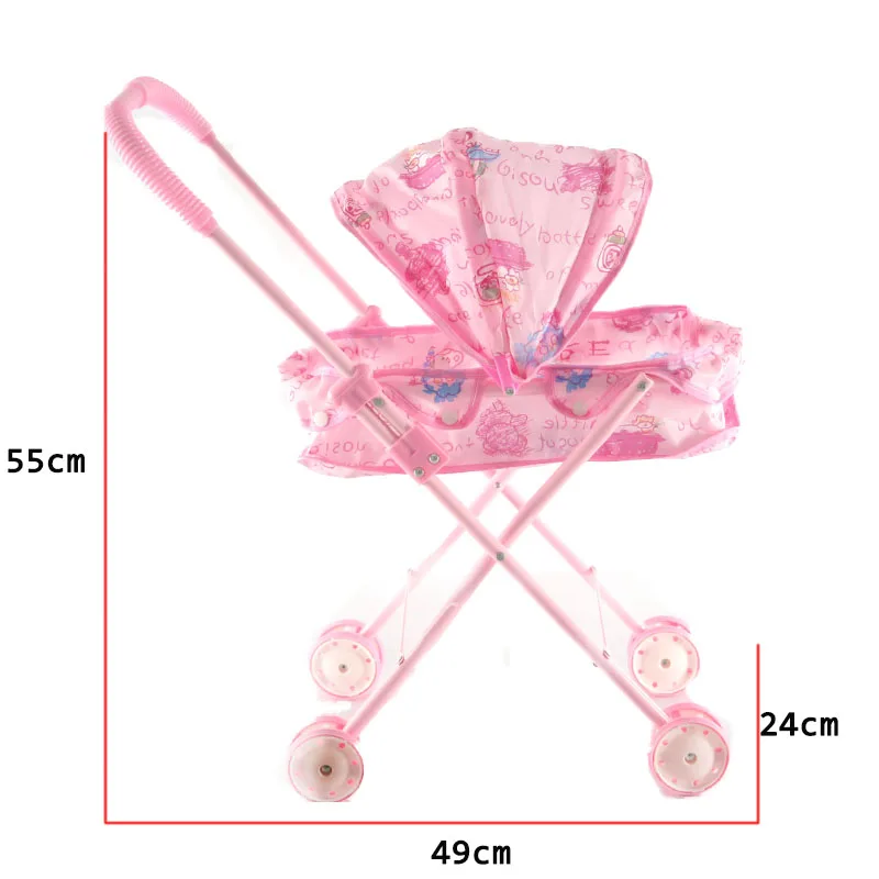 Pink Doll Outdoor Baby Buggy Pram Infant Push Cart Stroller Trolley Baby Dolls Stroller Folding Kids Pretend Role Play Toys 8268