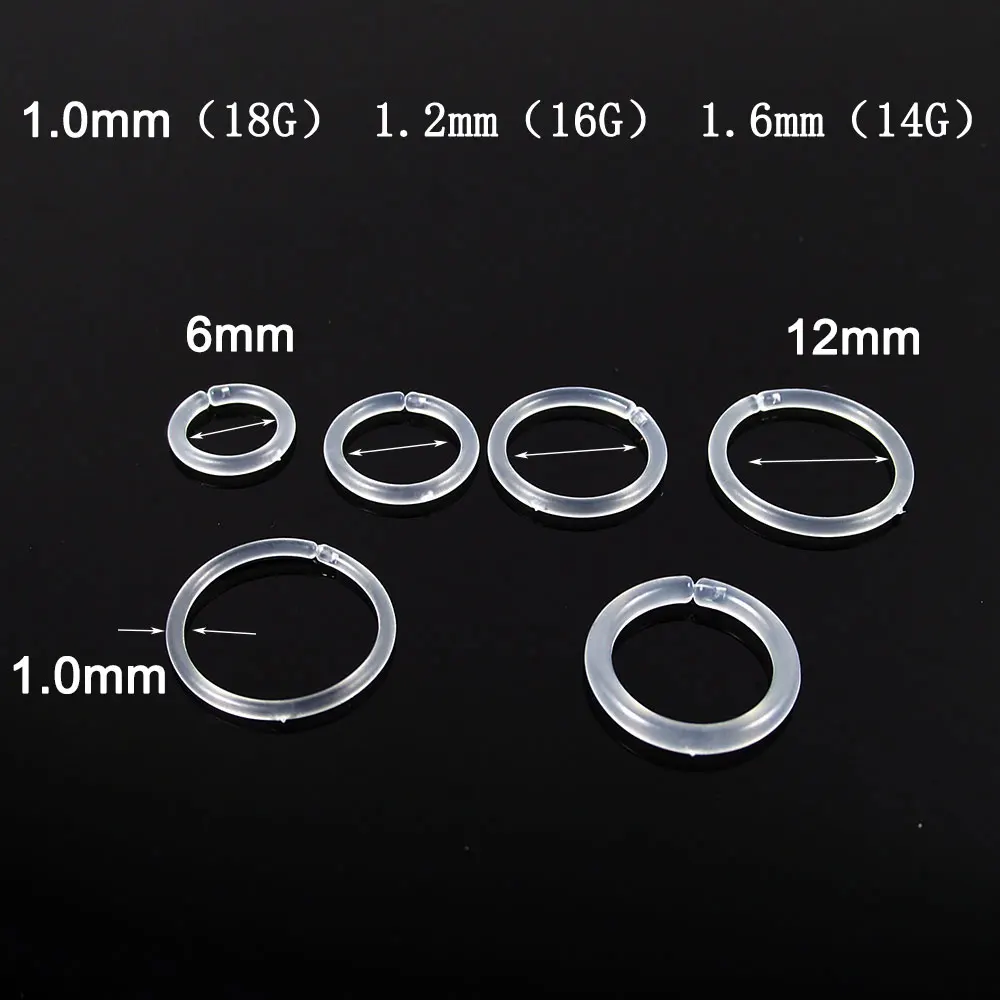 2pcs Clear Transparent 14G 16G 18G Clear Septum Nose Hoop Rings Retainer Bioflex Cartilage Tragus Helix Earring Clicker Piercing