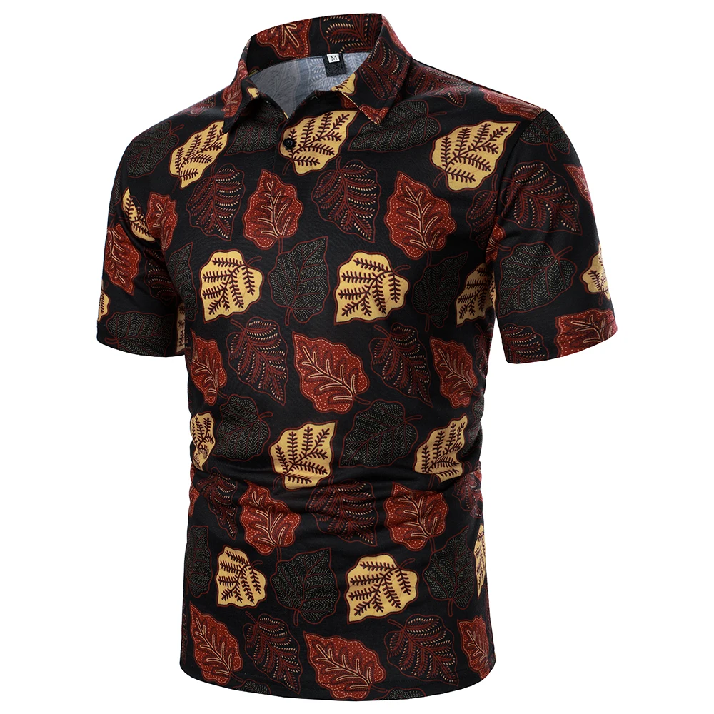 Men Polo  Shirt Men Short Sleeve Shirt Leaf Print Hawaiian Style Summer New Leisure Fashion Holiday Style Men T-Shirt