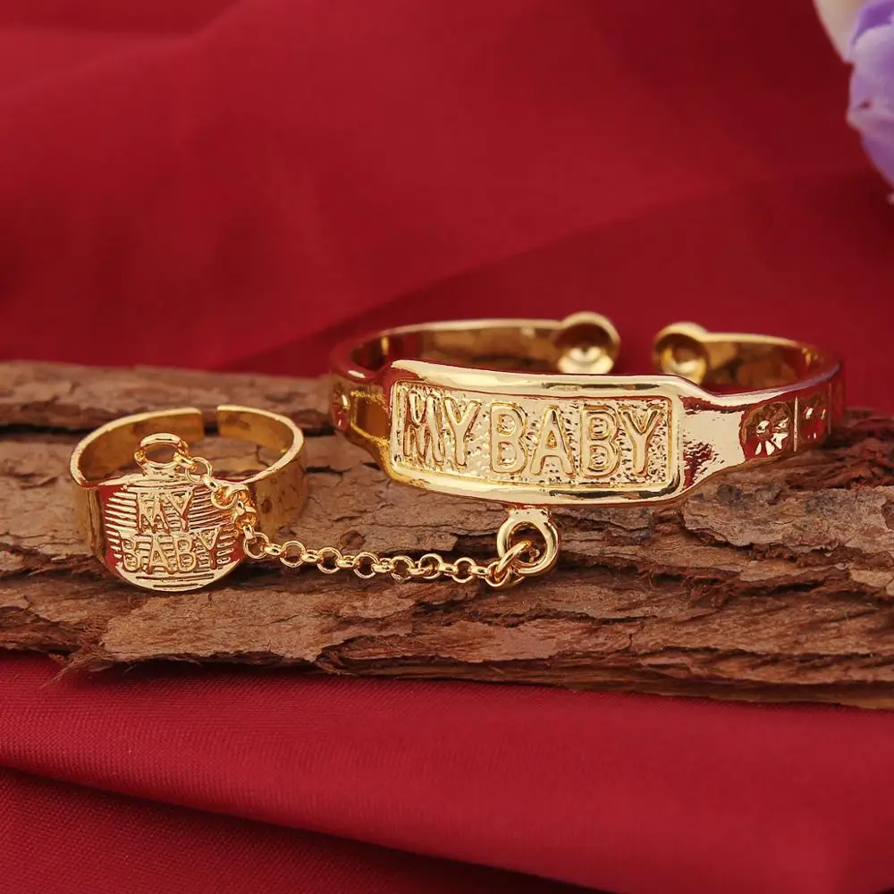 Gold Trendy Bangles Adjustable Hand Bracelets Lovely Jewelry Gift With Ring