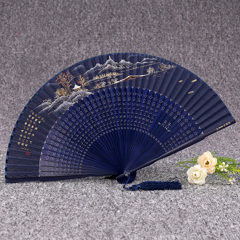 

Silk Folding Dance Fan Portable Vintage Lady Folding Fan Chinese Landscape Fans Summer Women Bamboo Hand Fan Abanicos Para Boda