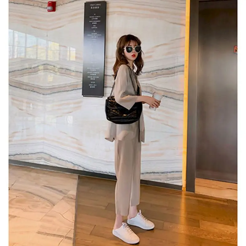 Oversized Womens Suits College Fashion Loose Suits Sweet Korean Professional Suit Blazer Women Cropped Trousers Two Piece Sets