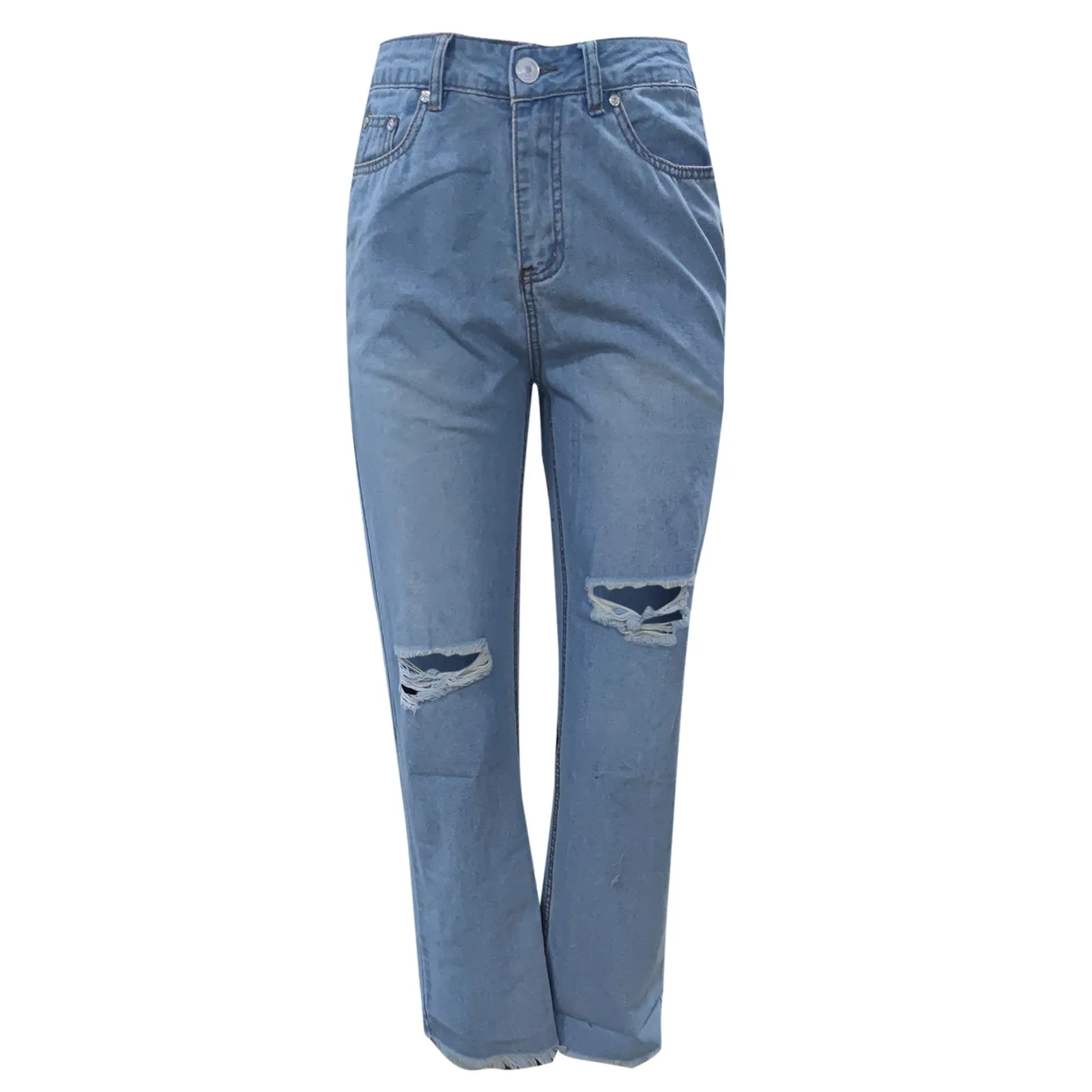 

Jean Femme Denim Trousers Women Button High Waist Pocket Elastic Hole Jeans Trousers Loose Denim Pants Pantalones De Mujer Nice