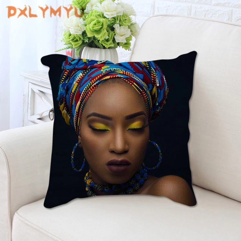 45×45cm Home Textile African Style Woman Portrait Print Throw Cushion Pillow Printing Cushion Bedroom Office