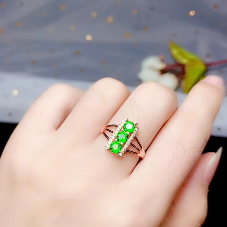 

CoLife Jewelry Fashion Silver Gemstone for Daily Wear 3mm Natural Diopside Ring 925 Silver Diopside Jewelry Gift for Woman