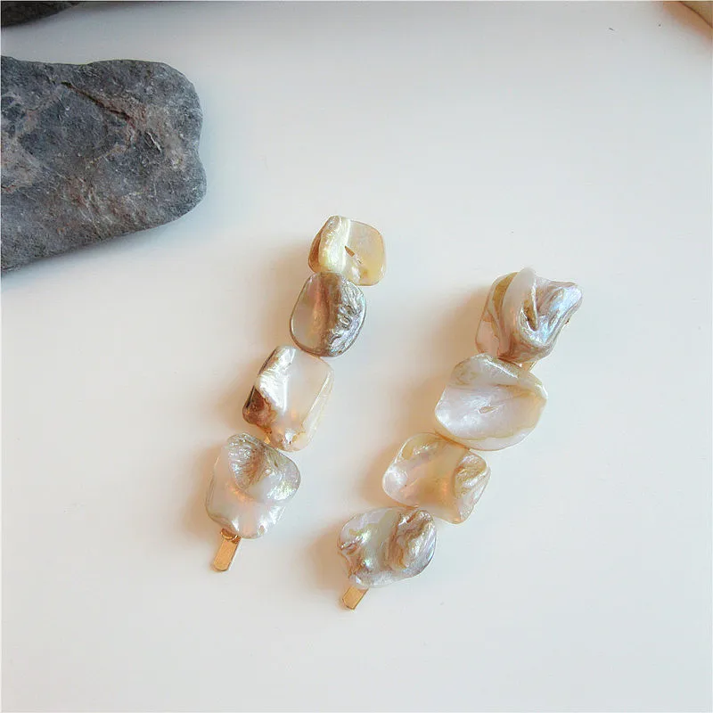 Fashion Baroque Pearl Hair Clip Irregular Shell Elegant Jewelry Natural Shell Mother of Pearl Hair Clips Barrette Stick Women