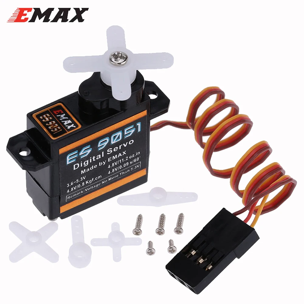 EMAX ES9051 ES 9051 4.8-5.5V 4.3g 0.8kg Gear Digital Servo Futaba JR Plug For 3D F3P Airplanes Helicopter Car RC Accessories Toy