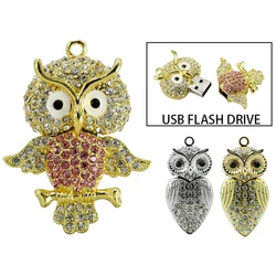 Clé USB 2.0 en métal diamant, support à mémoire de 8GB 16GB 32GB, support à mémoire de forme de dessin animé, collier hibou