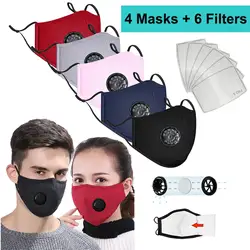 4pcs Reusable Washable Fabric Mask Anti-dust Cotton Black Face Masks Fashion Protective Mouth Mask with Filter Adult Mascarillas